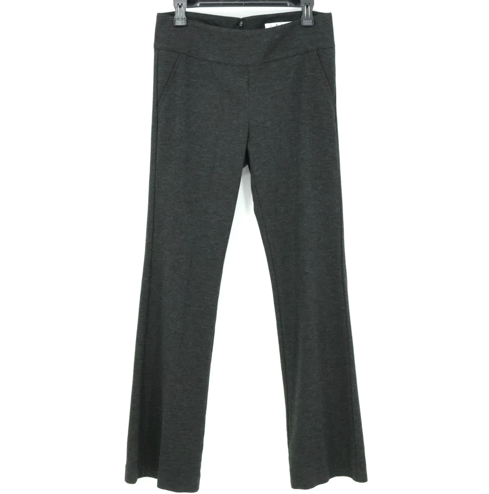 Cabi Dress Pants Womens 6 Dark Gray Stretch Knit Back Zip Flare Leg Preppy